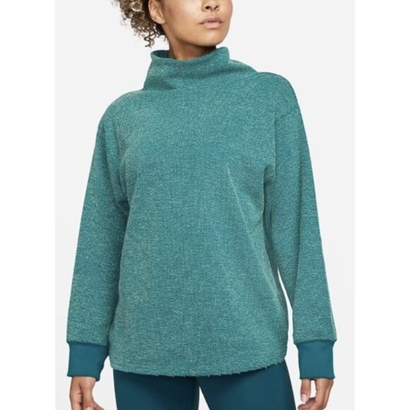 NIKE YOGA Luxe Textured Cowl Neck Pullover Sweatshirt Therma-Fit Green - Size S - Picture 1 of 11